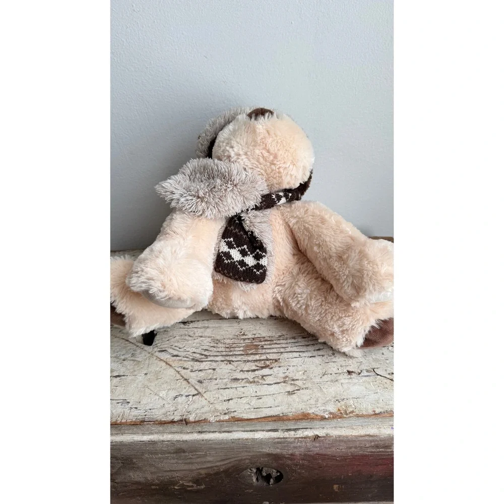Hugfun International Winter Dog Plush Cream Brown Knit Hat Scarf Toy